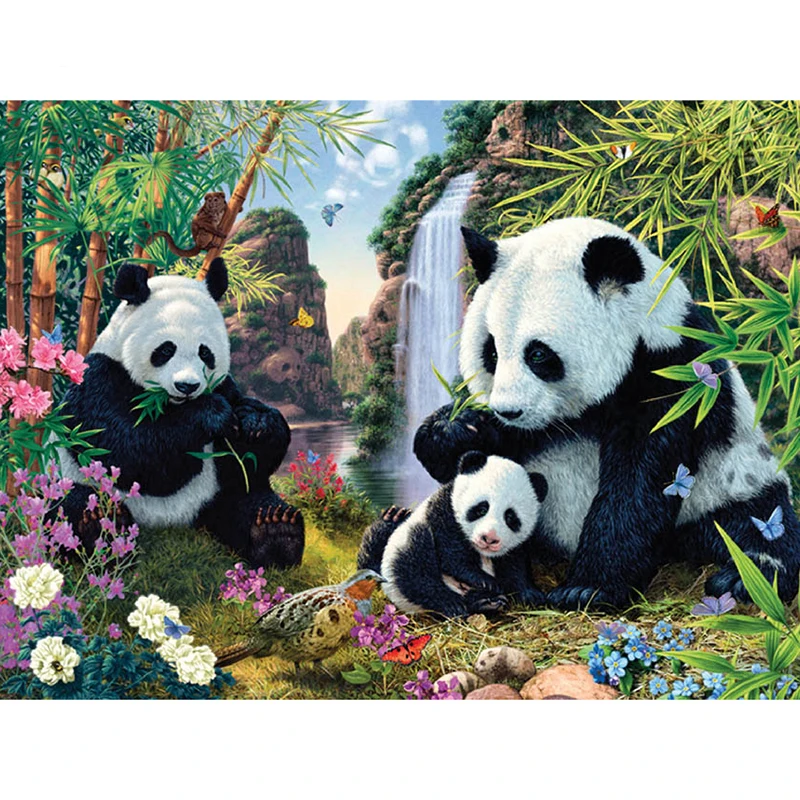 

Icon Diamond Embroidery Forest Pandas & Bamboo Mosaic 5D Cross Stitch Round Diamond Painting DIY Sticker Decoration Painting KBL