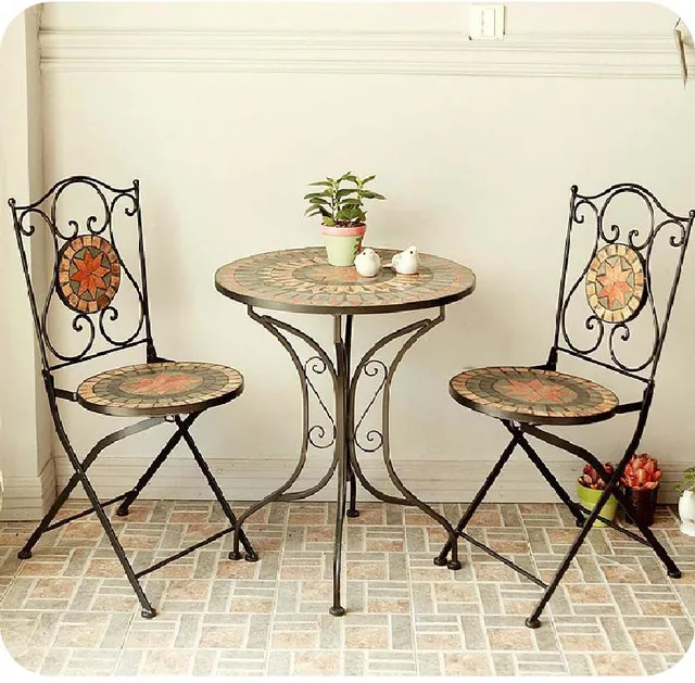 Stars Mosaic Parquet Mediterranean Style Black Wrought Iron Stars Mosaic Parquet Mediterranean Style Black Wrought Iron Tables And Chairs For Outdoor Furniture Three Piece Suite