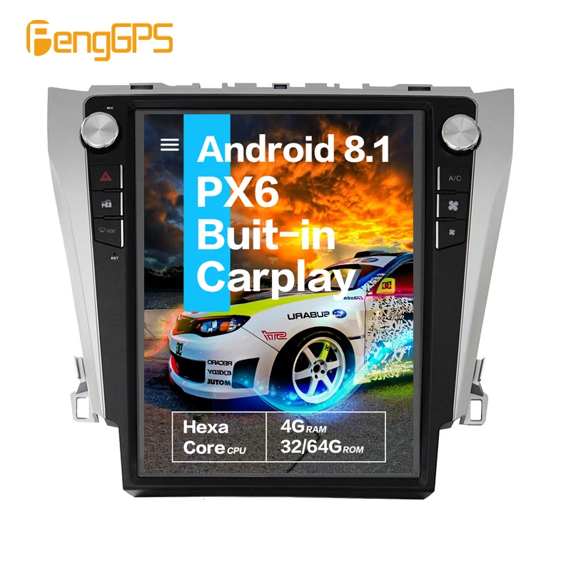 

12.1''Tesla Android 8.1PX6 4+64GB voice control Built-in CARPLAY Car Radio For Toyota Camry Aurion 2012- 2016 GPS Navigation