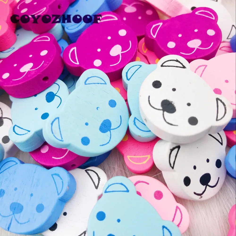 

30pcs Bear Shape DIY Multicolor Mixed 20x25mm Bracelet Pacifier Clip Necklace Jewelry Accessories Wooden Spacer Beads