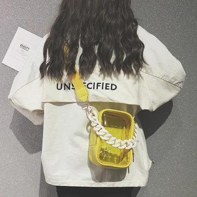 

2019 Transparent Bag Clear Pvc Plastic Crossbody Bag Acrylic Chain Beach Lady Purses Clutch Yellow Women Summer Shoulder Handbag