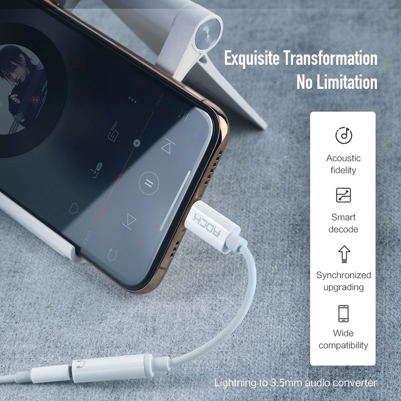 Кабель адаптер ROCK Lighting для наушников переходник Lightning на 3 5 мм iPhone 7 8 X Xs OTG