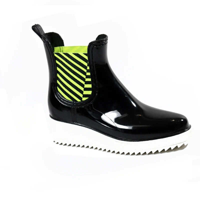 

Woman Rainboots Med Heel Platform Mixed Color Slip on Shoes Woman Mid-calf Fashion Rubber Waterproof Thick Heel Boots XWX3872