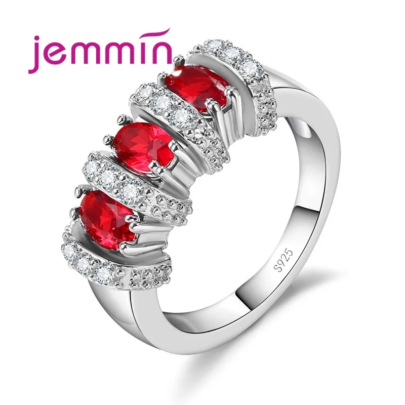 Бутик Леди Блестящие CZ кубический циркон 925 пробы серебряные обручальные кольца Anillos Mujer ювелирные изделия для женщин Свадебные ювелирные изделия - Цвет камня: Red