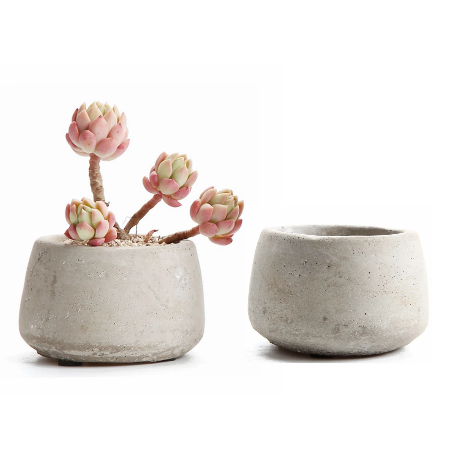 

T4U 2.5 Inch Cement Serial Small Round Succulent Cactus Plant Pots Planters Containers Window Boxes Grey - Pack of 2