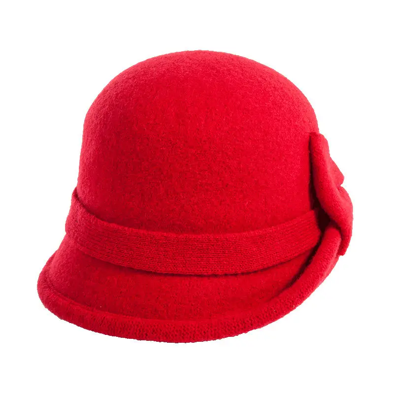 FANCET зима падение Мисс шерсть берет Твердый цвет лук бабочка украшение шапка женская Берни Хат мода уютный элегантный шляпа 16209 - Цвет: Red