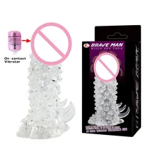 BAILE Penis Sleeve On-contact Vibrator On The Top Cock Ring G spot Reusable Condoms Sex Products For Men Erotic Sex Toys