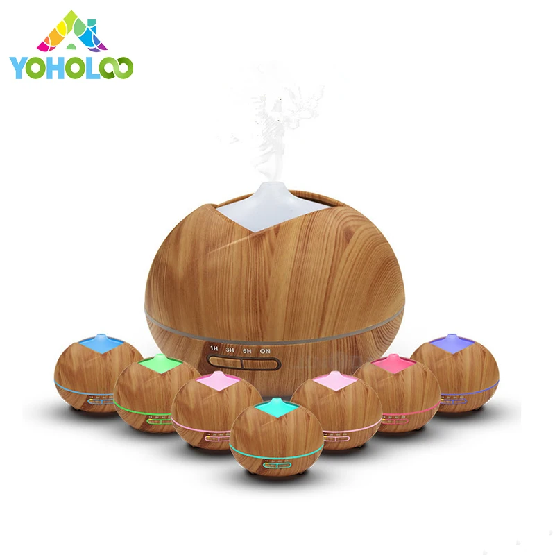 

400ml Aroma Essential Oil Diffuser Ultrasonic Air Humidifier with Wood Grain 7 Colors Changing LED Lights Time for Office Home