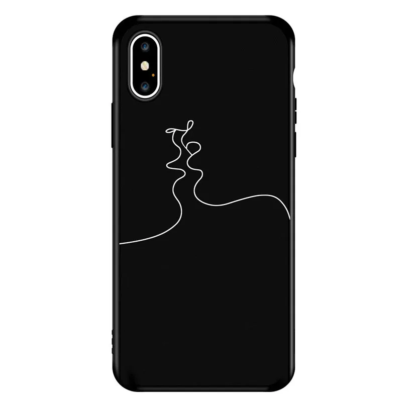 

JAMULAR Art Line phone Case for iPhone 7 8 Plus 5S 6S Plus Simple Abstract Cover for iPhone XS MAX XR Matte Soft Silicone Coque