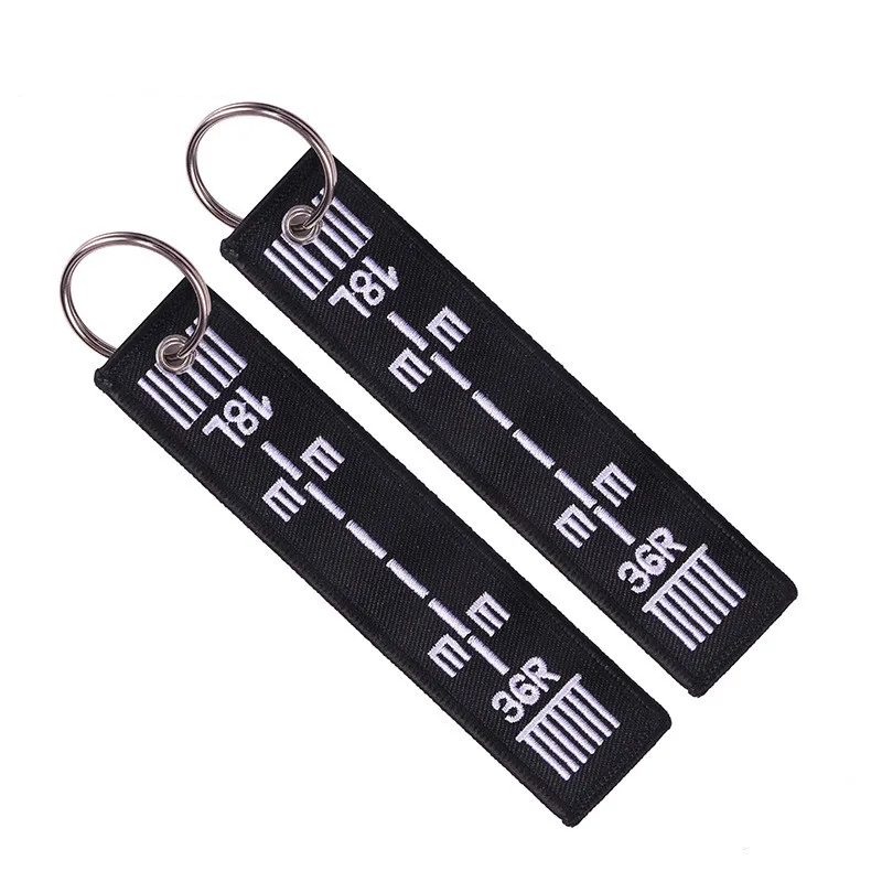 

DoreenBeads Fashion Tags Keychain Aircraft Runway Pattern Black Polyester Embroidery Message Keyring Rectangle 13*3CM 1 Piece