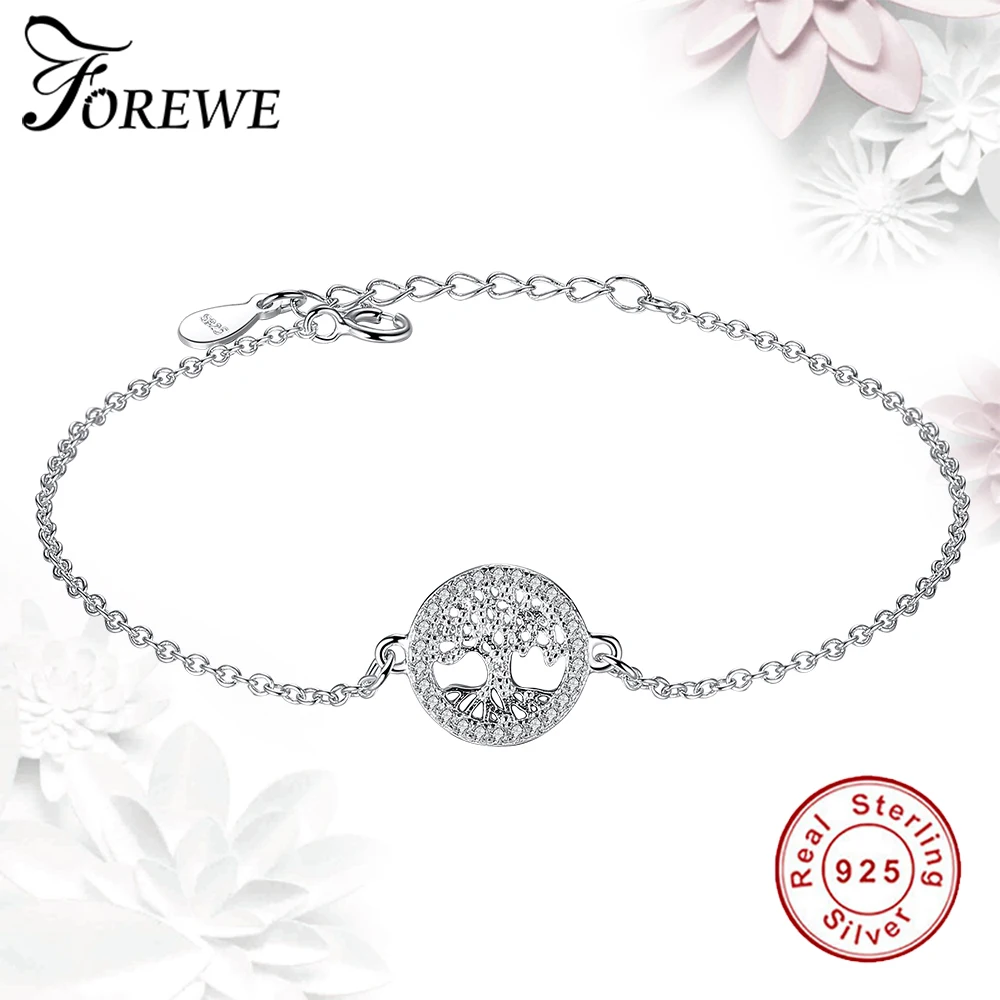 

Forewe 925 Sterling Silver Tree of Life Link Chain Bracelet Cubic Zirconia Charm Bracelet for Women Fashion Jewelry Gift
