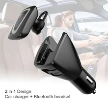 Беспроводные Bluetooth наушники автомобильное зарядное устройство оригинальные деловые Двойные USB наушники с док-станцией с подавление шума микрофона зарядное устройство для телефона 2 в 1