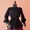 Spring Women White Tops Vintage Victorian Ruffled Pleated Shirts Lantern Sleeve Female Gothic High Collar Blouse Lolita Costumes 3