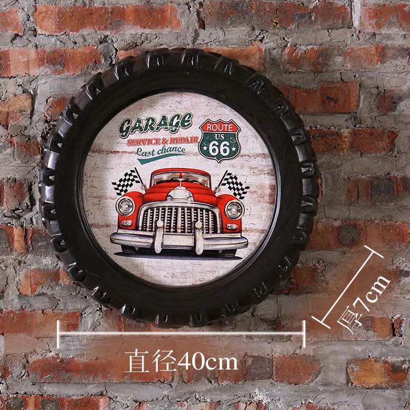 

GARAGE Large Car Tires MDF Foaming Sign Vintage Wood Painting Cafe Bar Decor Retro Mural Poster Wall Sticker 40X40X7 CM
