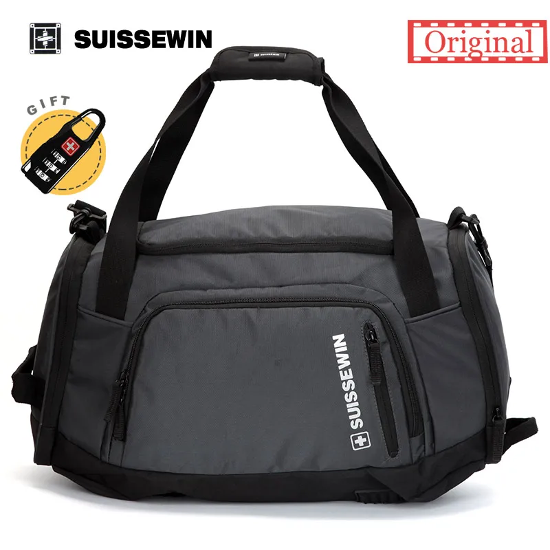 

Suissewin Brand Travel Bag Unisex Large Capacity Travel Duffle Bag Multi-Pocket Big Tote Bag Carry-on Gray