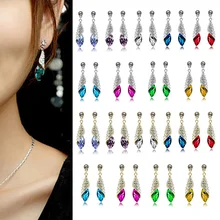 1 Pair New Shining Crystal Rhinestone Teardrop Silver/Gold Dangle Earrings 2cm FJ0417