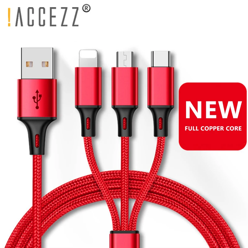

!ACCEZZ 3 in 1 Charging Cable Lighting For iPhone 8 Plus X XR XS Max Micro USB Type C For Samsung S8 Xiaomi 6 Charger Cord Line