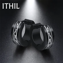 Фотография ITHIL Brand New Black Color Stainless Steel Earrings for Women Fashion Jewelry Titanium Steel Earring Hoop Earings Gifts Aros C
