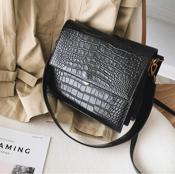 Европейская мода, простая женская дизайнерская сумка, новинка, качественная женская сумка-тоут из искусственной кожи, Аллигатор, сумки через плечо - Цвет: Black Crocodile