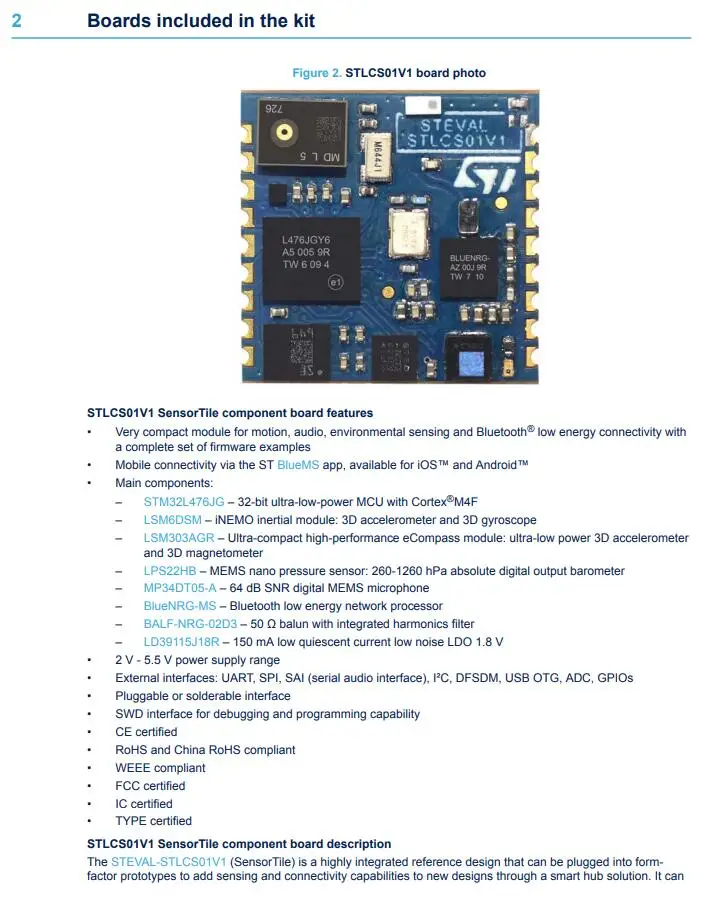 1 шт. х STEVAL-STLKT01V1 Наборы для разработки-ARM SensorTile Development kit Core ARM Cortex M4F оценка STM32L476