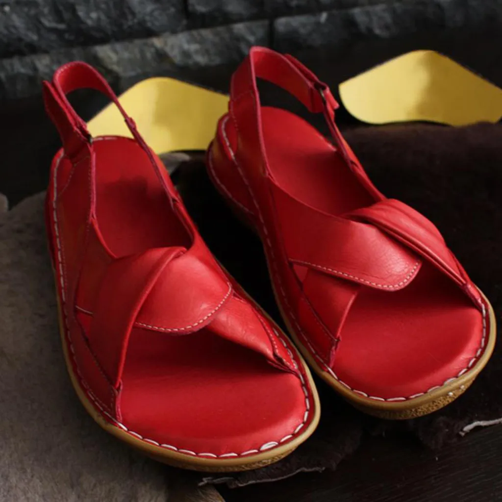 Женские сандалии; женские летние босоножки на танкетке с пряжкой; повседневная обувь из искусственной кожи; женские мягкие пляжные туфли; большие размеры; C40