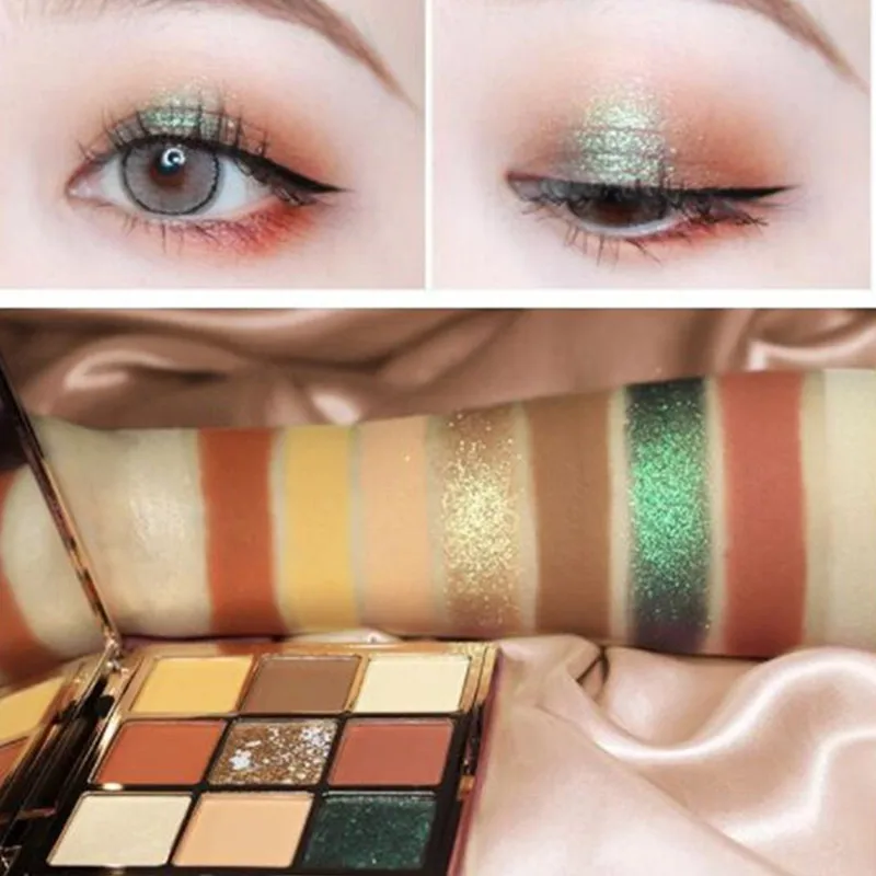 

HOJO 9 Colors Glitter Green Eyeshadow Palette Waterproof Makeup Matte Eeyshadow High Pigment Powder Eye shadow Pallete