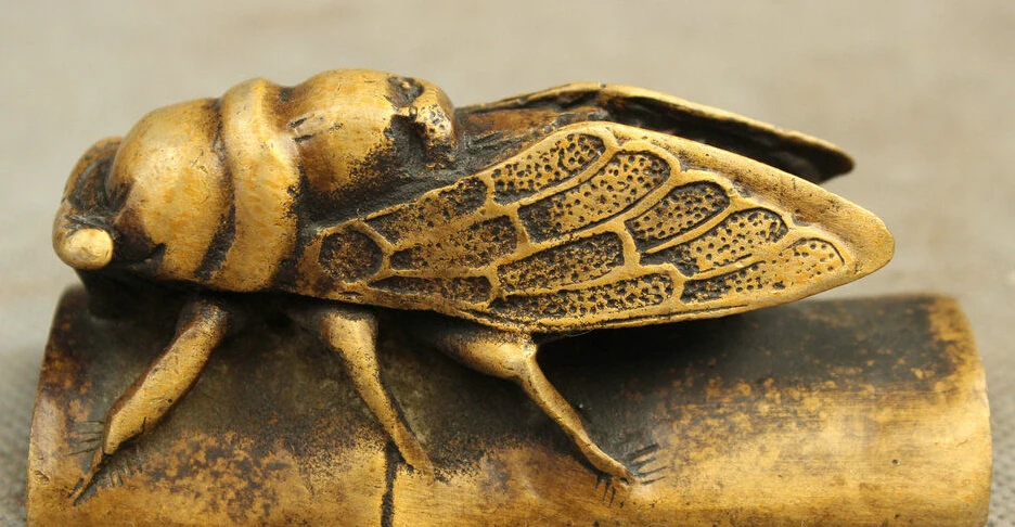 

zhaorui6626++Folk Chinese Bronze Sculpture FengShui Animals Insect Fly Cicada Statue