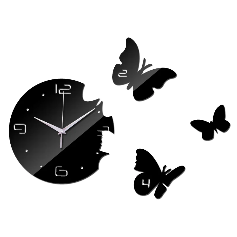 

2019 Top Fashion Acrylic Mirror Round Clock Crystal Wall Clocks Butterflies Home Decor Living Room Modern Sticker