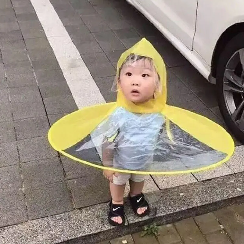 

Creative UFO Children Rain Hat Umbrella Non Handle Rain Cape Poncho For Kids and Students Raincoat