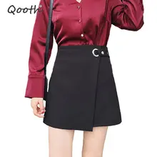 Qooth юбки женские Harajuku девчачьи юбки ассиметричные черные юбки Saia школьные студенческие Faldas осень новая короткая юбка QH1464