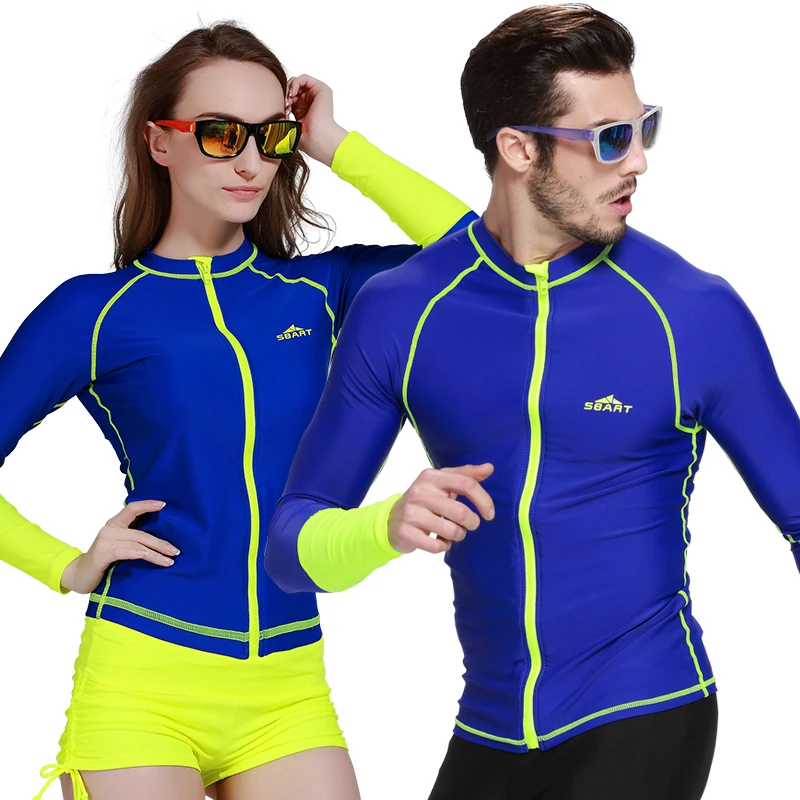 SBART Anti UV Long Sleeve Rash Guard Shirts With Zipper Swimwear Tops
