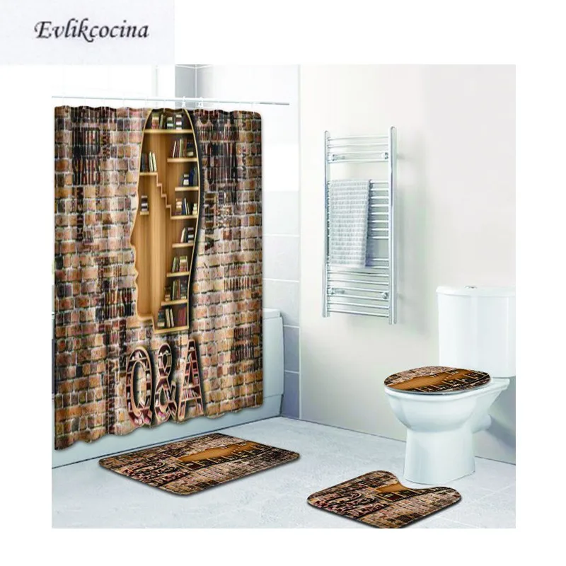

Free Shipping 4pcs Man Brain Shelf Banyo Paspas Bathroom Carpets Toilet Bath Mats Set Non Slip Tapis Salle De Bain Alfombra Bano