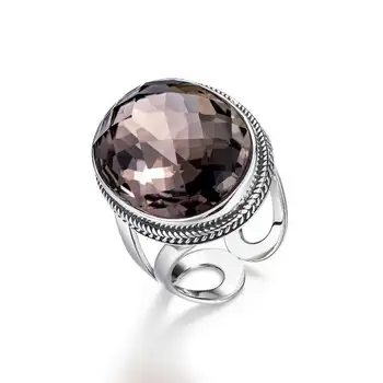 

Solid Sterling Silver Crystal Ring Women Fashion Bezel Setting Ring Open size