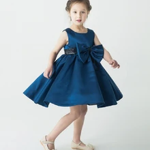 Синий для девочек в цветочек платья до колена Длина Нарядные платья для конкурсов красоты для маленьких девочек платье принцессы на свадьбу, Праздничное платье Longo