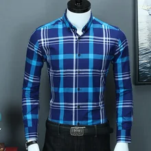 Высококачественные клетчатые мужские рубашки в стиле кэжуал из чистого хлопка удобные мужские рубашки с длинными рукавами и воротником на пуговицах