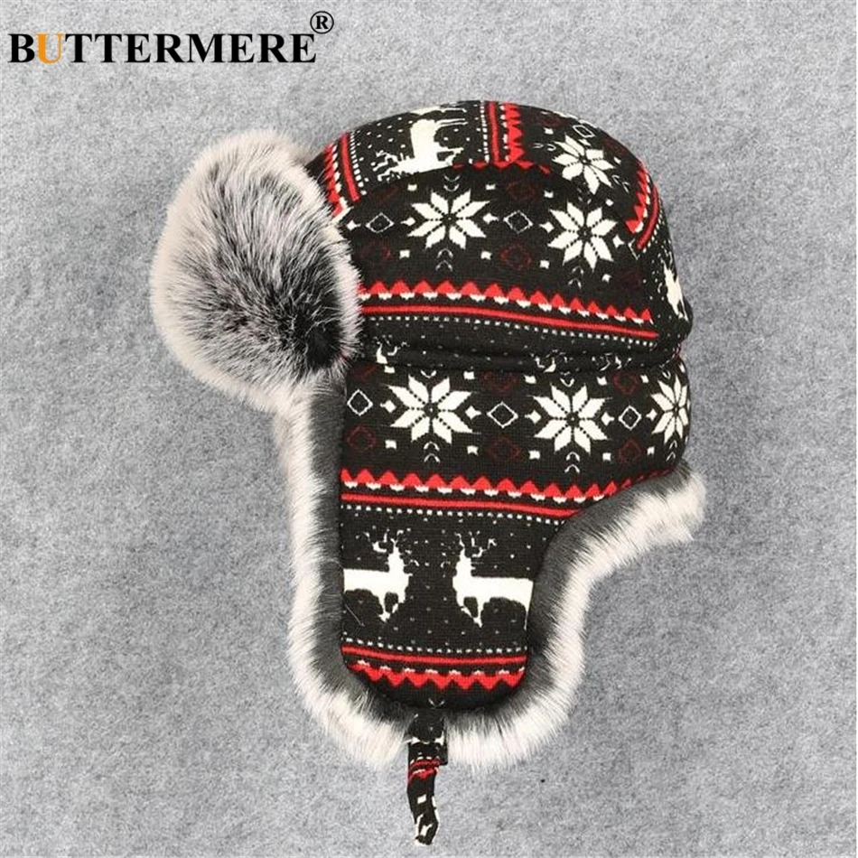 

BUTTERMERE Women Bomber Hats Snowflake Winter Hat Men Russian Ushanka Hat Fur Earflaps Motorbike Ski Cycling Male Female Hat
