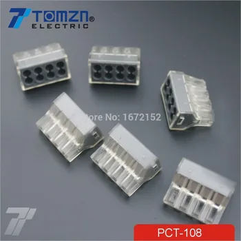 

100pcs PCT-108 Push wire wiring connector For Junction box 8 pin conductor terminal block