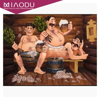 

Miaodu 5D DIY Diamond Embroidery Cartoon three Men Bathing Beer Diamond Painting Cross Stitch Full Drill Mosaic Decoration Girft