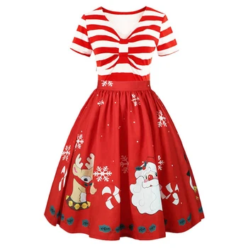 

Print Christmas Dress Women Short Sleeve Vestidos Dresses 50s Elegant Retro Party Swing Rockabilly Dress Plus Size vestidos