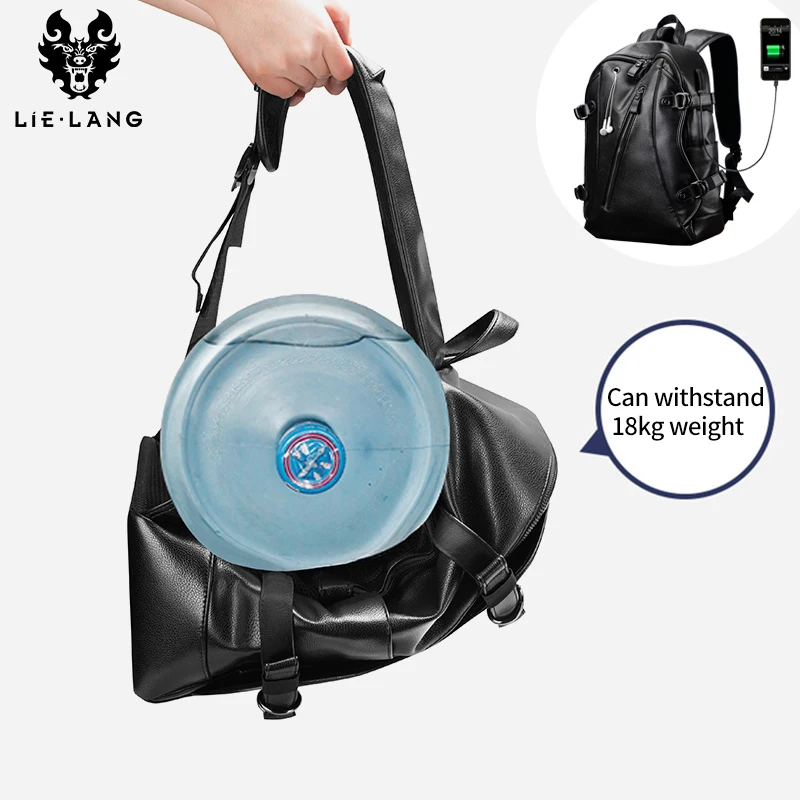  LIELANG Men Backpack External USB Charge Waterproof Backpack Fashion PU Leather Travel Bag Casual S - 32876462480