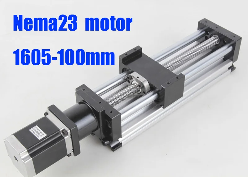 100mm linear guide rail 1605 ball screw + nema23 linear slide motor 100mm linear guide rail cnc rail kit LG051