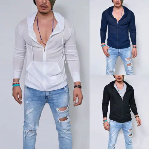 CANIS Men Solid Full Zip Up Hoodie Classic Hooded Zipper