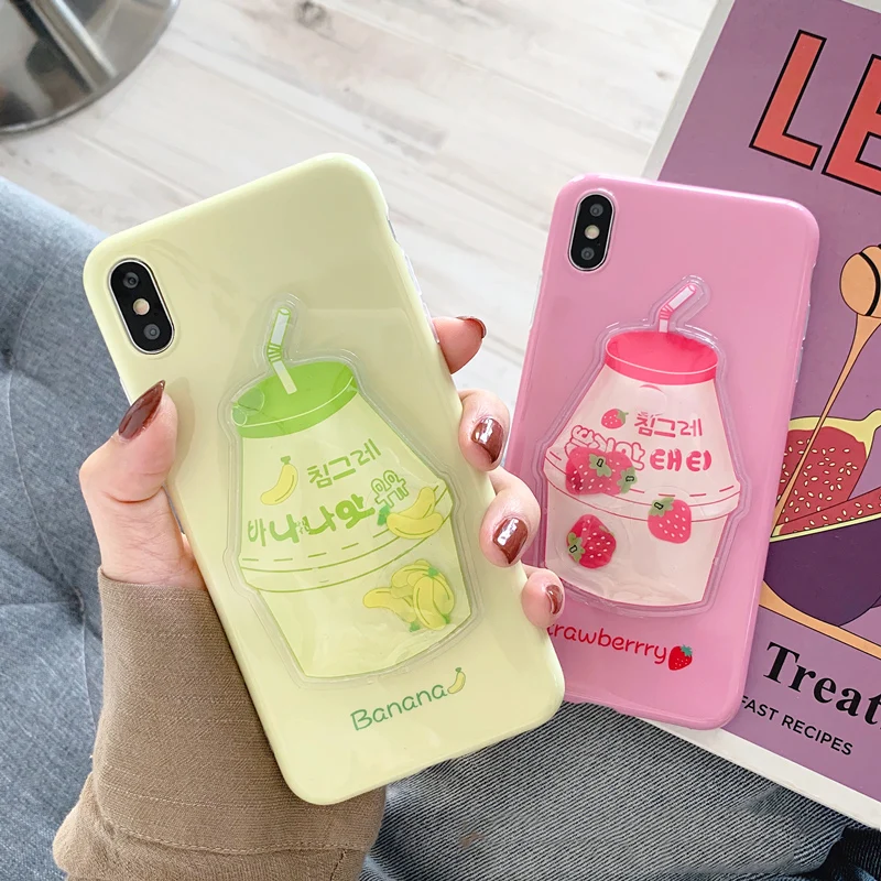

Cute fruit milk quicksand Squishy phone Case for iphone X XR XS Max 6 6s 7 8 Plus liquid glitter soft silicone case