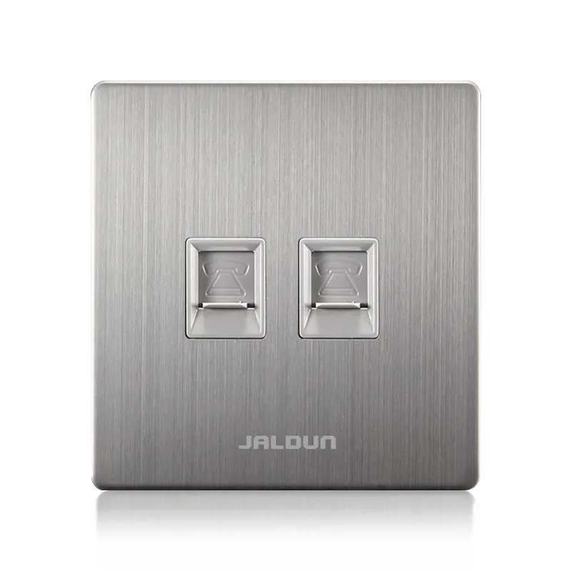 Double telephone wall socket, UK Standard Brushed style and Stainless