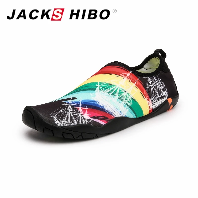 

JACKSHIBO Men Water Shoes Outdoor Beach Swimming Aqua Socks Quick-Drying Shoes Rainbow Pattern Surfing Yoga Exercise Shoes