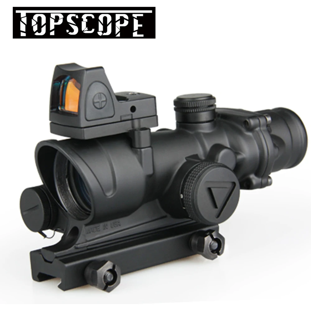

Tactical ACOG 4x32 LED Scope HD Sight Scope Illuminated RifleScope With Reflex Adjustable Min Red Dot Sight