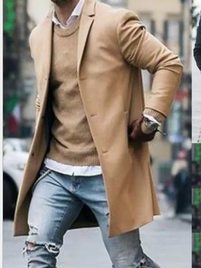 Новое поступление, Зимние Модные Мужские приталенные кардиганы с длинным рукавом, пальто, куртка, костюм, однотонные мужские длинные шерстяные пальто - Цвет: khaki