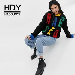 HDY Haoduoyi 2019 новый осенне-зимний модный свитер с буквенным принтом с круглым вырезом, трикотажные свободные женские топы