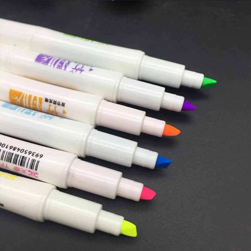 

6 Pcs/lot Creative Diamond Crystal Highlighter Pens Set Bamboo Double Head Marker Pen Kawaii Pen for Students School Stationery