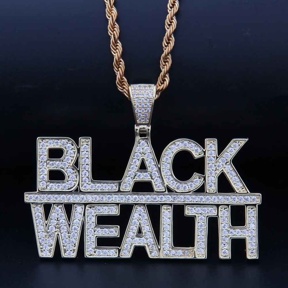 

Men Hip hop Iced out Bling Black Wealth Pendant Necklaces Cubic Zirconia Letters fashion PoPular Rapper necklace Hiphop jewelry
